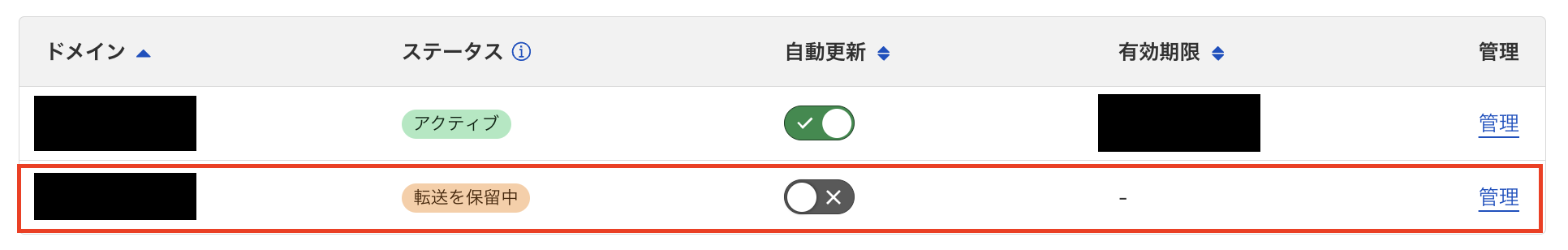 ドメイン一覧